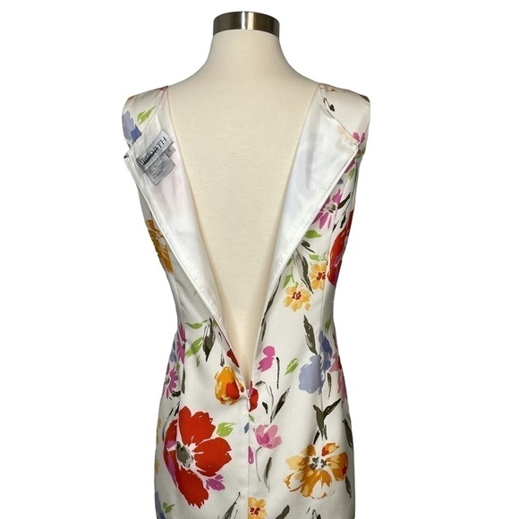 Worth White/Multi Colored Silk Floral Sheath Sleeveless Dress Size 6 - Picture 6 of 9